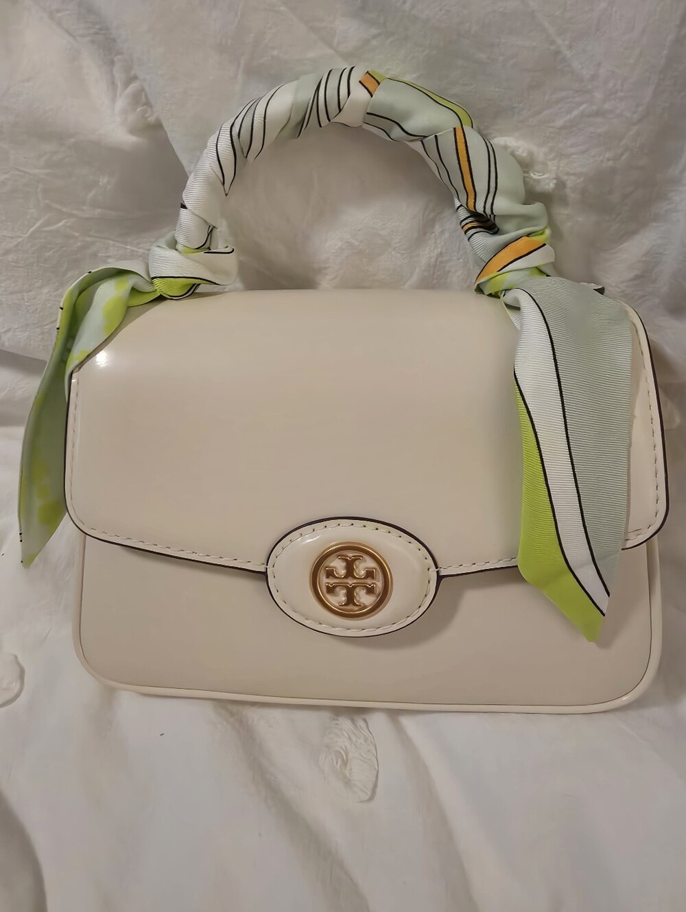 Tory Burch CreamTop-Handle Crossbody Tory Burch Bag with Tory Burch Scarf Accent - Picture 2 of 13